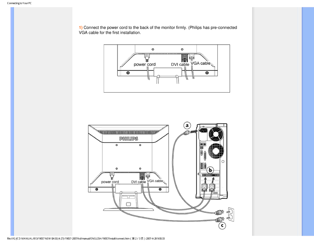 Philips 190S7 user manual Connecting to Your PC 