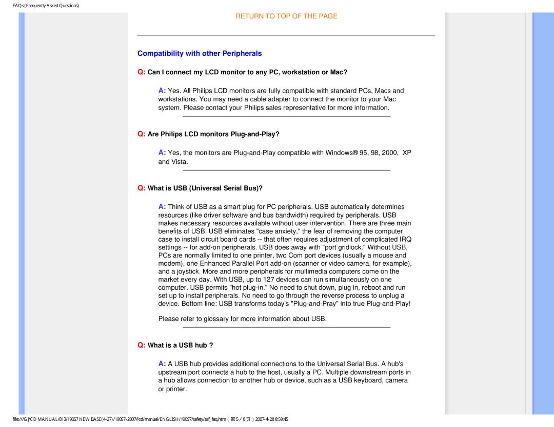 Philips 190S7 user manual Compatibility with other Peripherals, Can I connect my LCD monitor to any PC, workstation or Mac? 