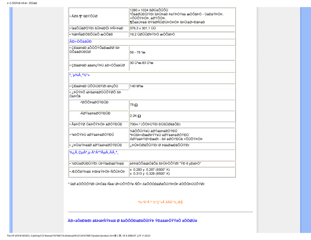 Philips 190S7FG user manual ÀÐ×ÒÕàâÚÐ 