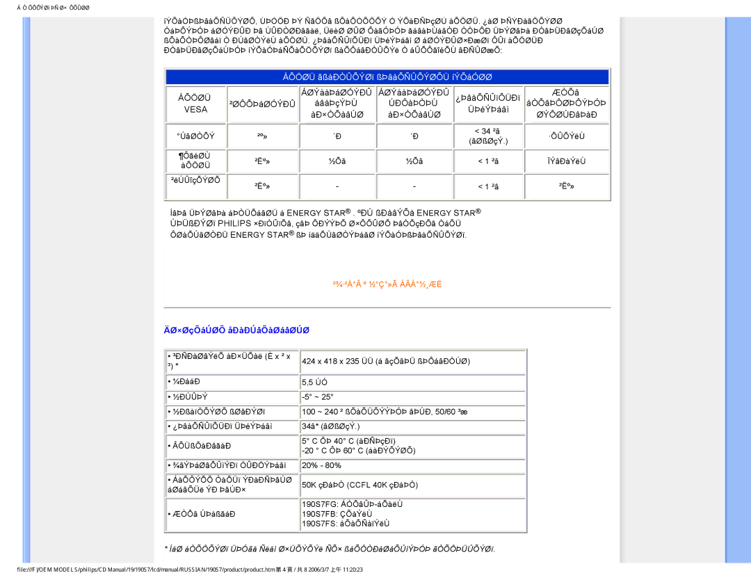 Philips 190S7FG user manual ÄØ×ØçÕáÚØÕ åÐàÐÚâÕàØáâØÚØ 