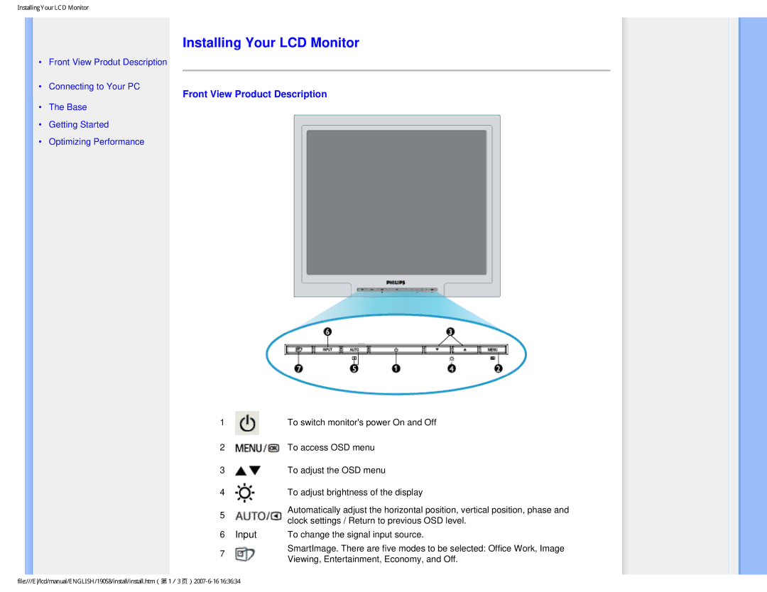 Philips 190S8 user manual Installing Your LCD Monitor 