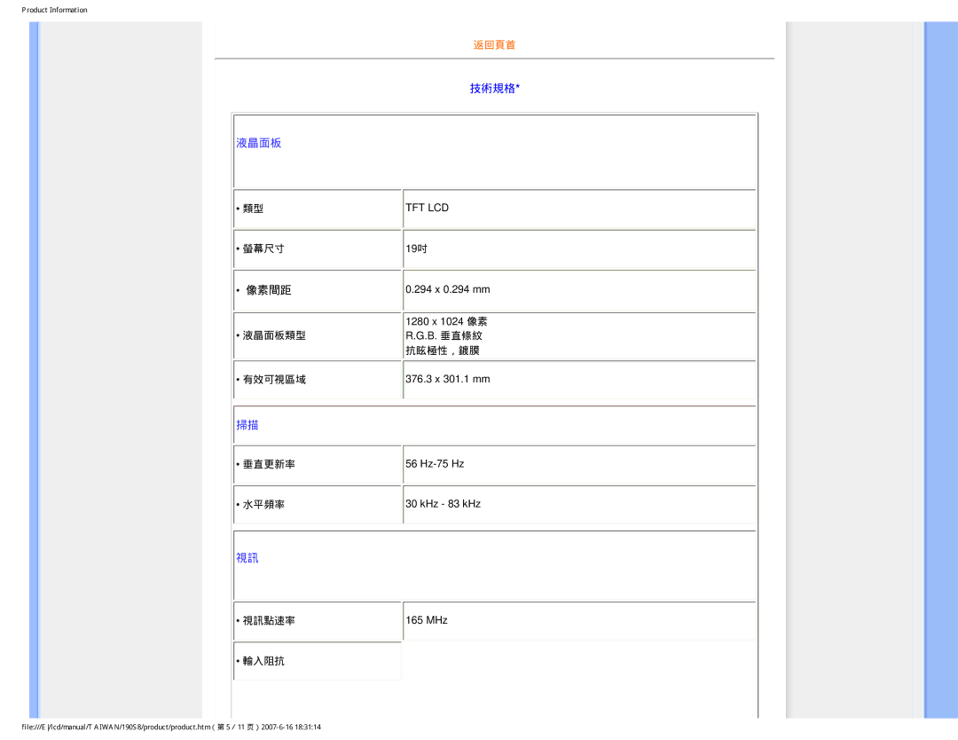 Philips 190S8 user manual 液晶面板 