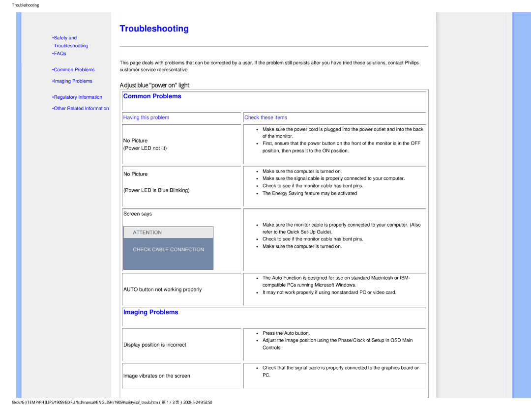 Philips 190S9 user manual Troubleshooting 