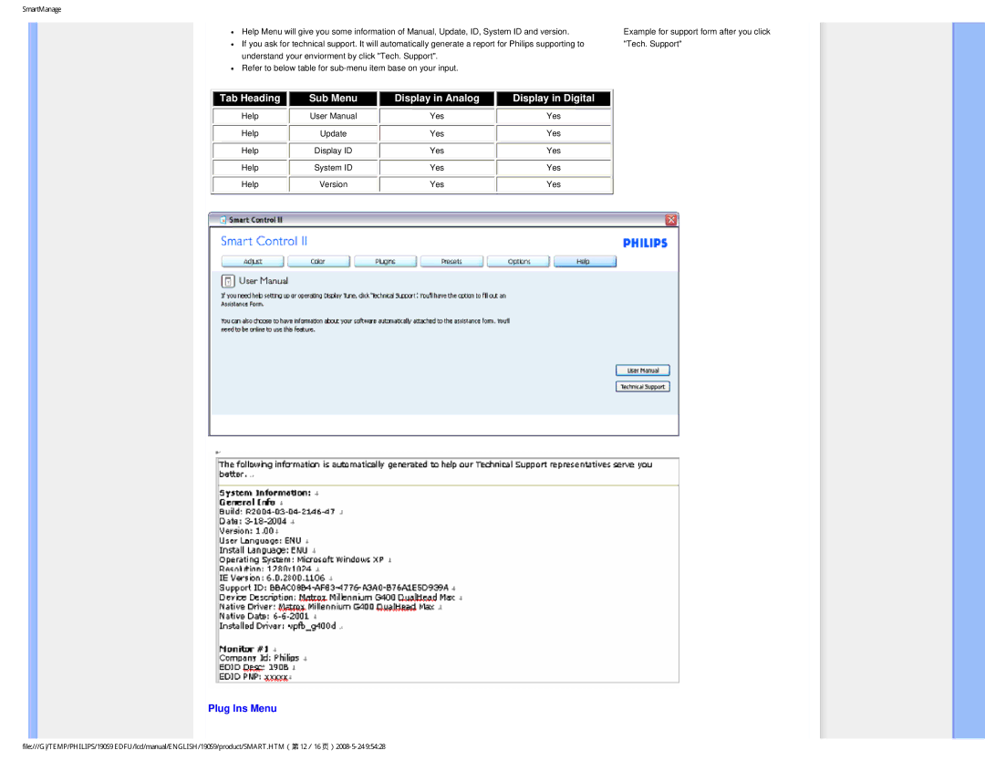 Philips 190S9 user manual Plug Ins Menu 