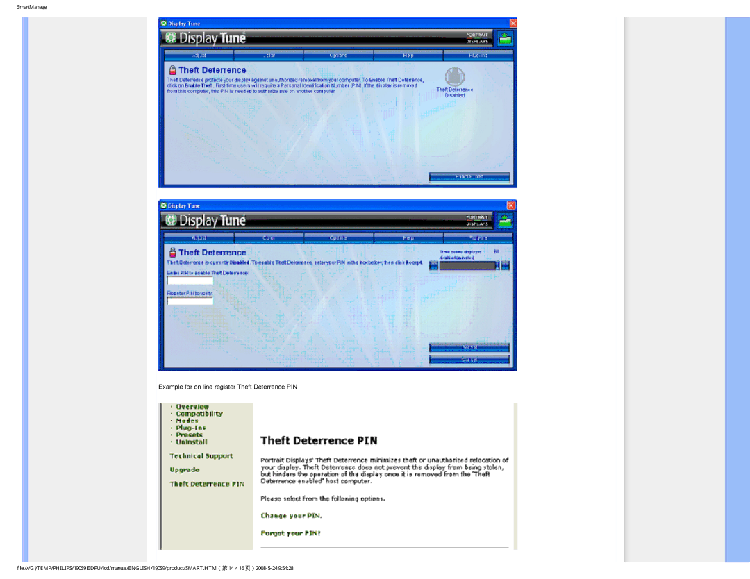 Philips 190S9 user manual Example for on line register Theft Deterrence PIN 