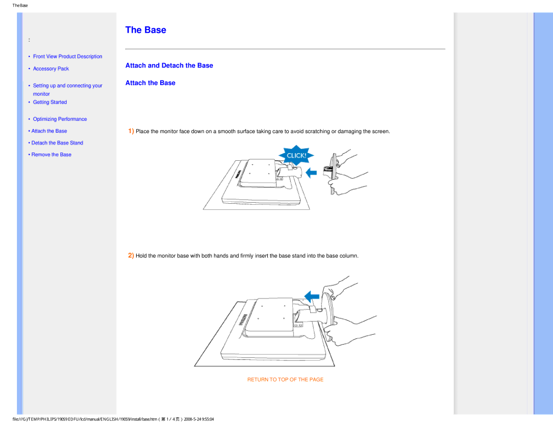 Philips 190S9 user manual Base 