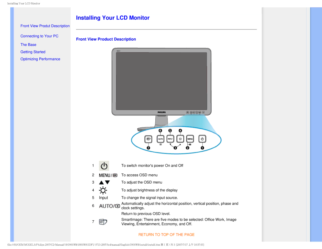 Philips 190SW8 user manual Installing Your LCD Monitor 