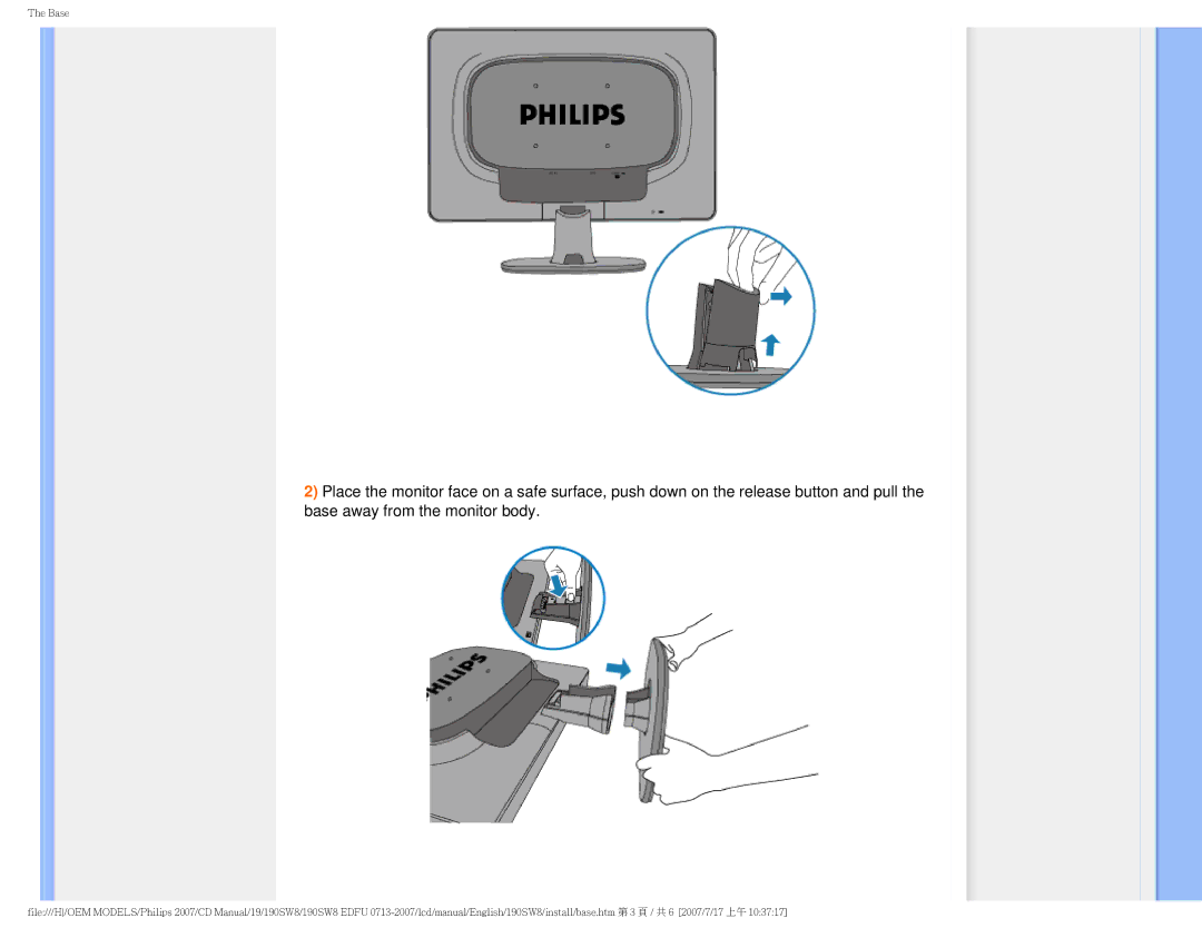 Philips 190SW8 user manual Base 