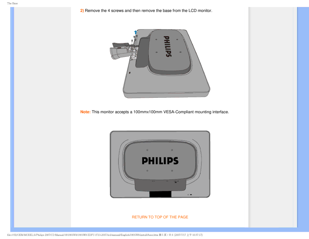 Philips 190SW8 user manual Return to TOP 