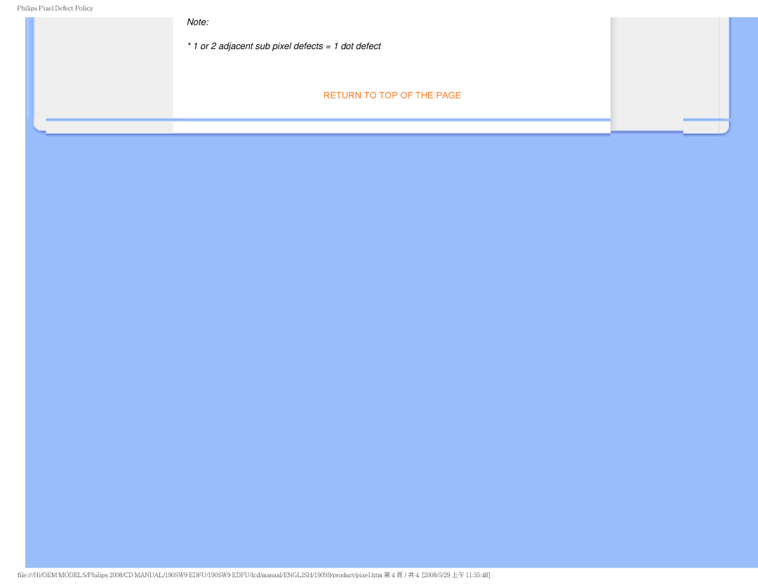 Philips 190SW9 user manual Or 2 adjacent sub pixel defects = 1 dot defect 