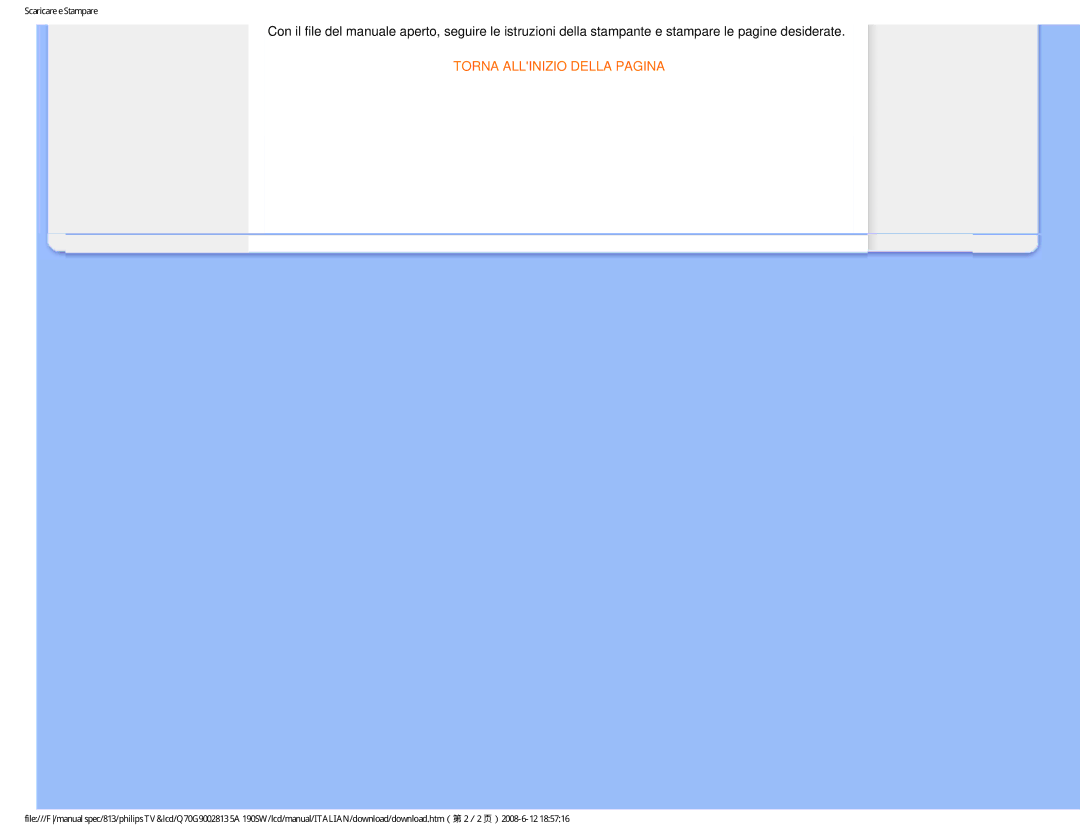 Philips 190SW9 user manual Torna Allinizio Della Pagina 