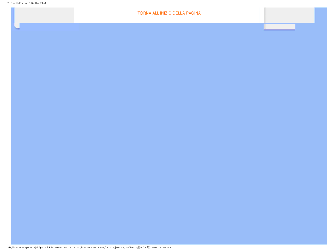 Philips 190SW9 user manual Torna Allinizio Della Pagina 