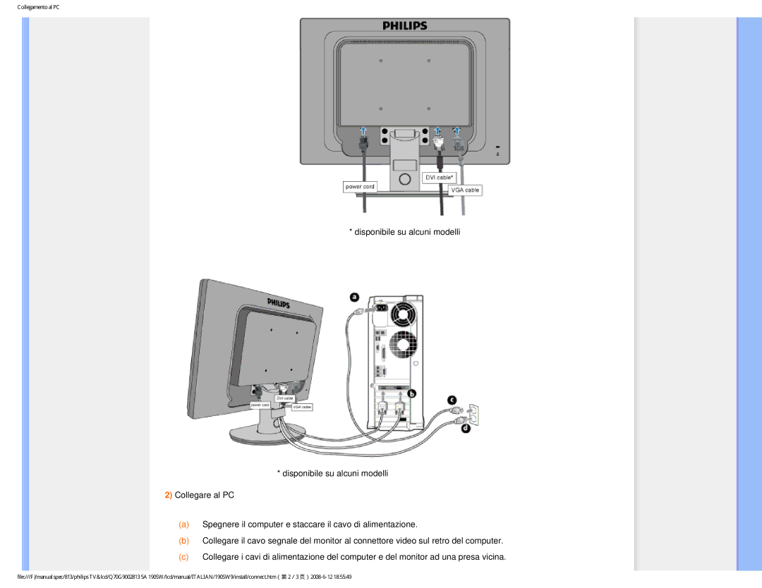 Philips 190SW9 user manual Collegamento al PC 