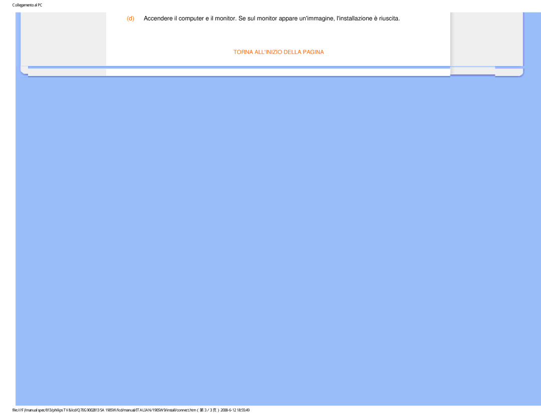 Philips 190SW9 user manual Torna Allinizio Della Pagina 