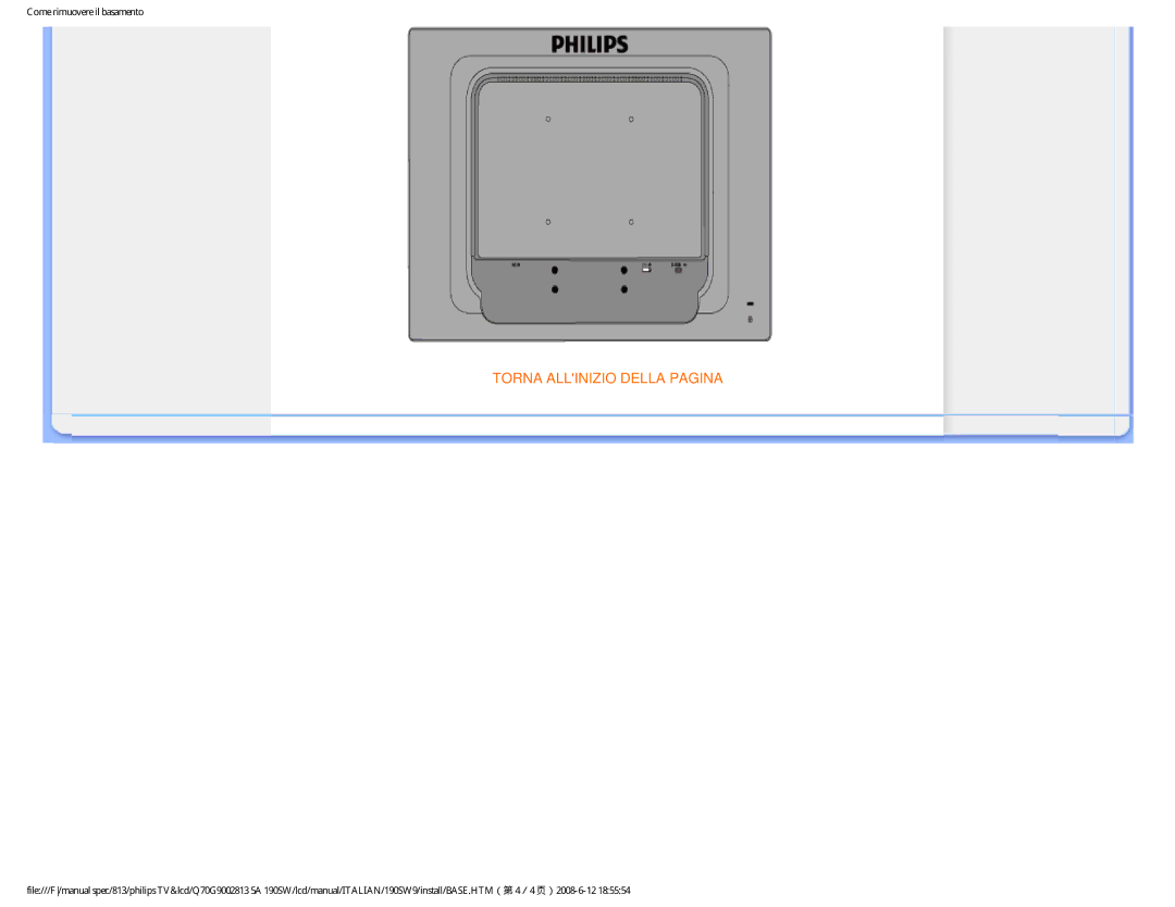 Philips 190SW9 user manual Torna Allinizio Della Pagina 