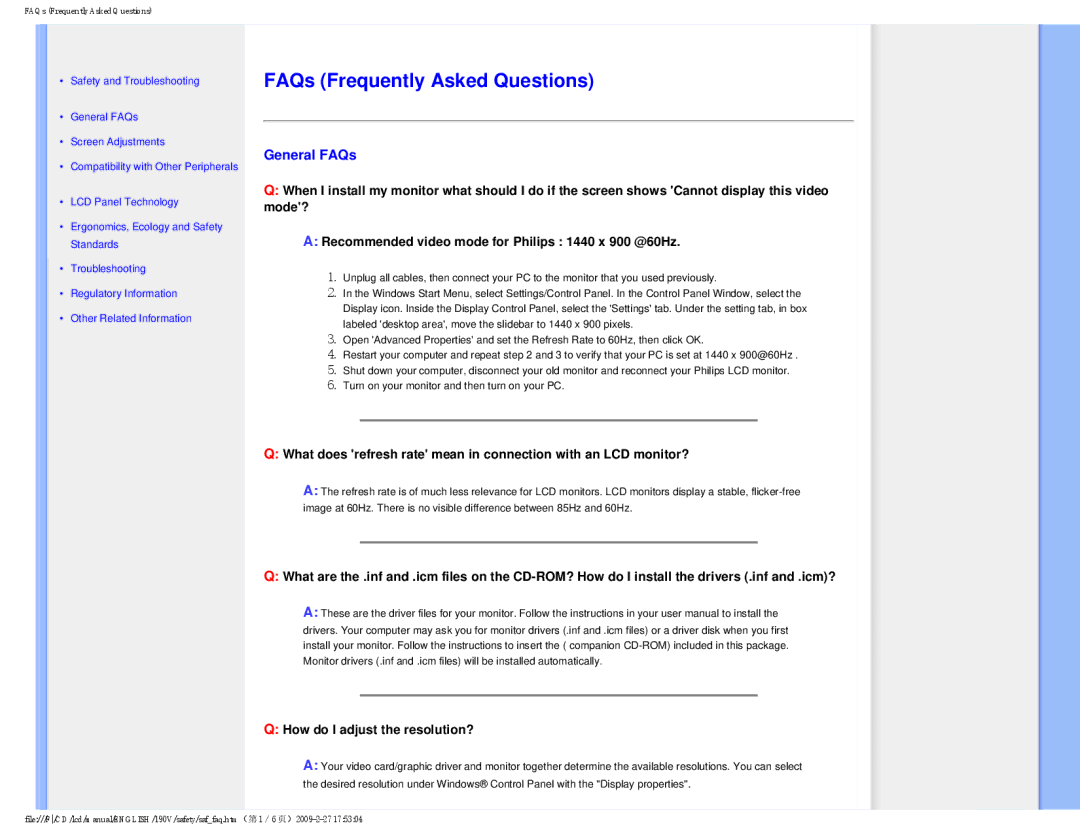 Philips 190V1SB/00 user manual FAQs Frequently Asked Questions, General FAQs 