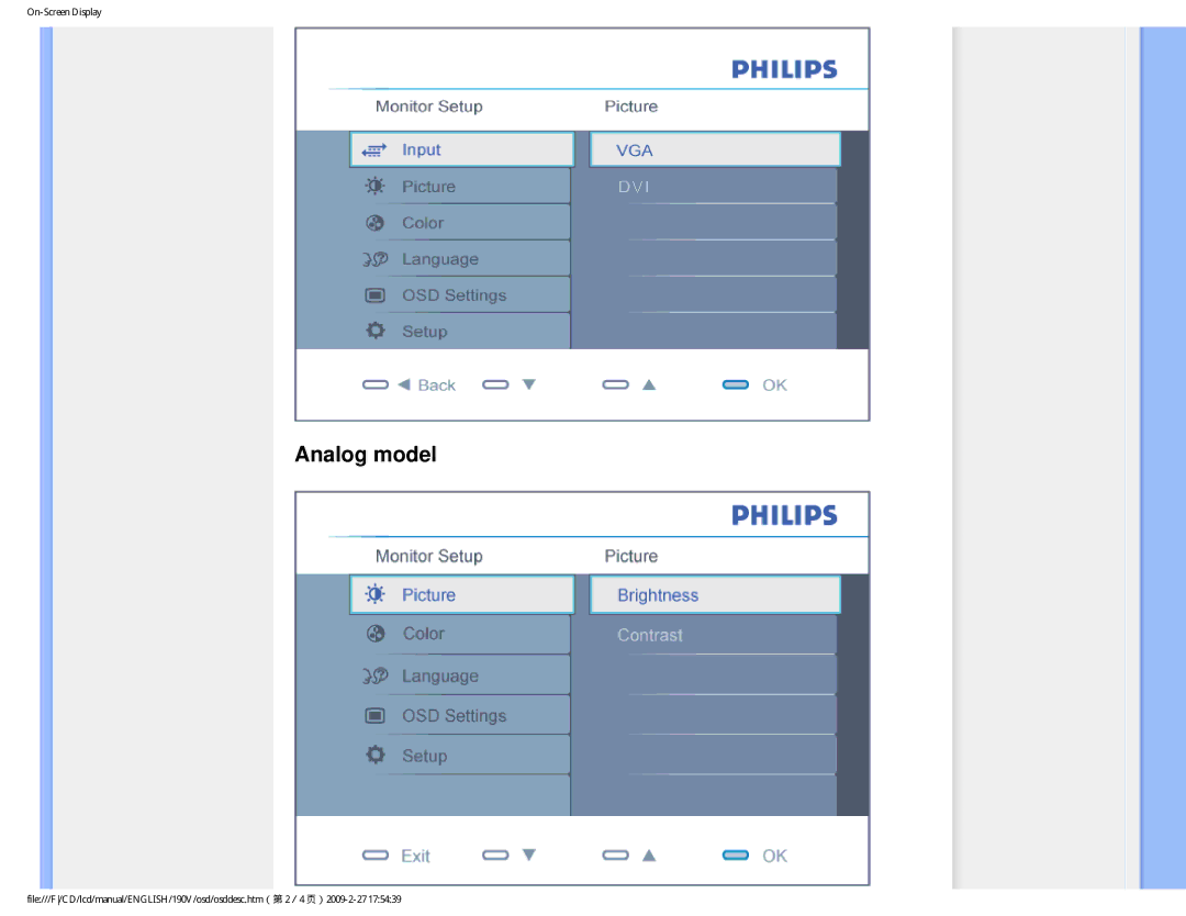 Philips 190V1SB/00 user manual Analog model 