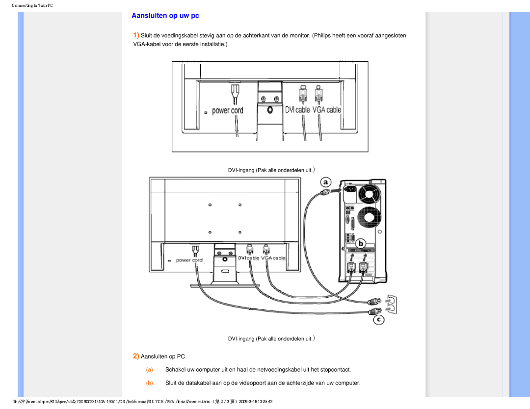 Philips 190V user manual Aansluiten op uw pc 