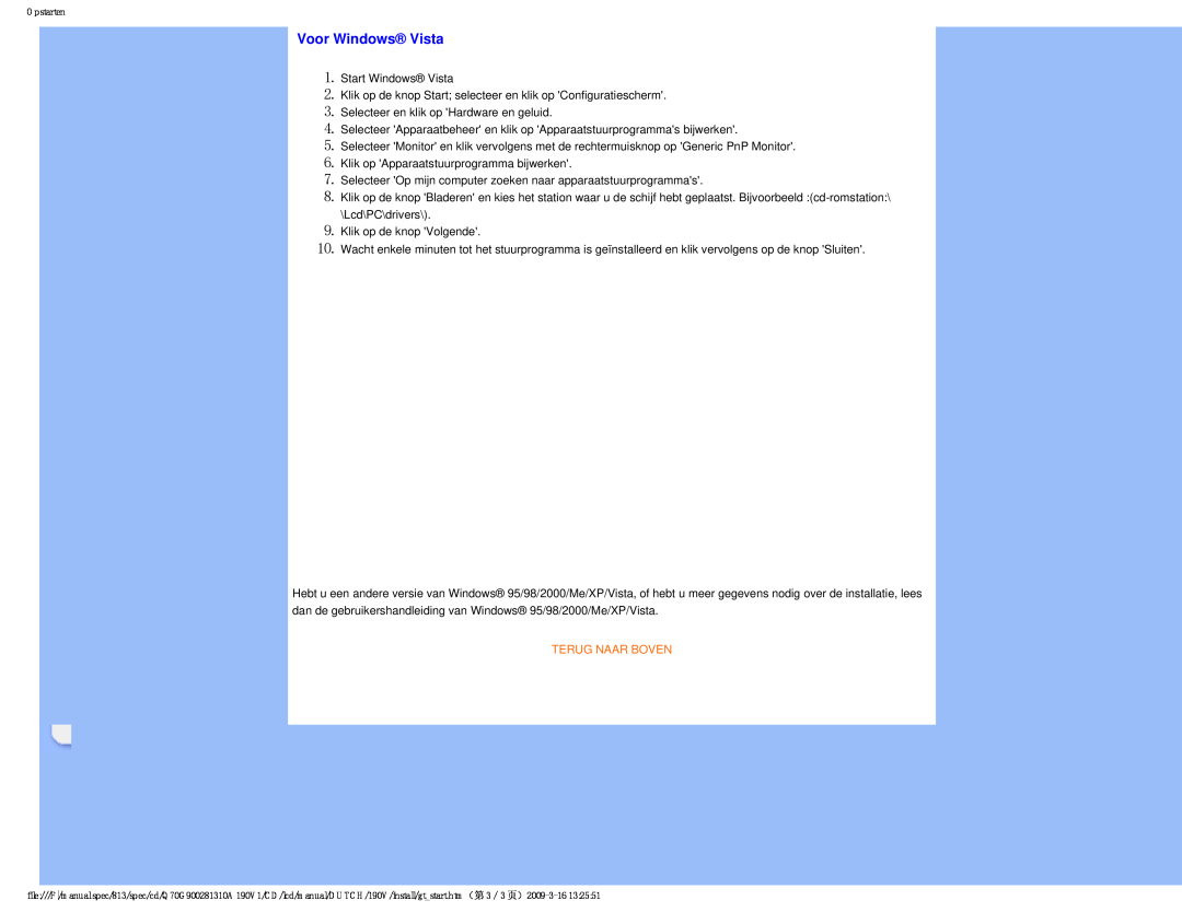 Philips 190V user manual Voor Windows Vista, Terug Naar Boven 