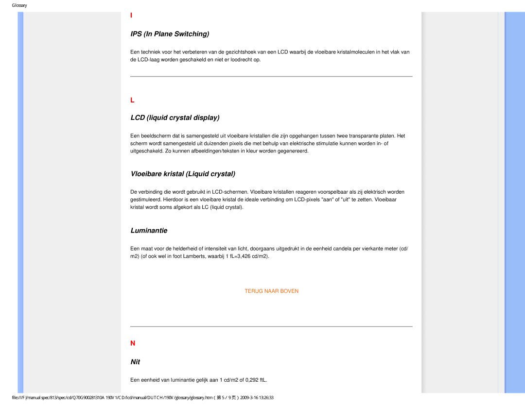 Philips 190V IPS In Plane Switching, LCD liquid crystal display, Vloeibare kristal Liquid crystal, Luminantie, Nit 