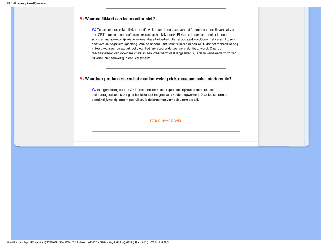 Philips 190V user manual Waarom flikkert een lcd-monitor niet? 