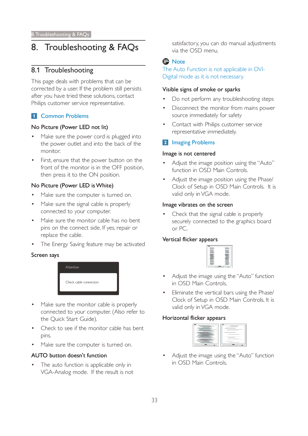 Philips 190V3 user manual Troubleshooting, Make sure the computer is turned on 