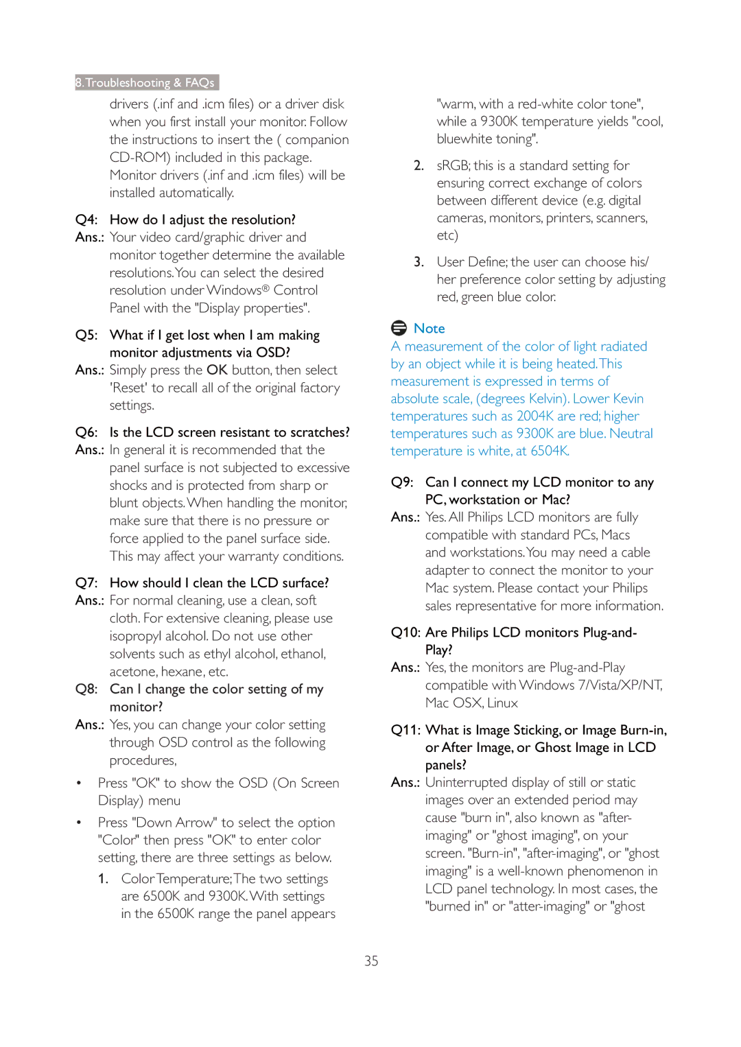 Philips 190V3 user manual Q4 How do I adjust the resolution?, Q6 Is the LCD screen resistant to scratches? 