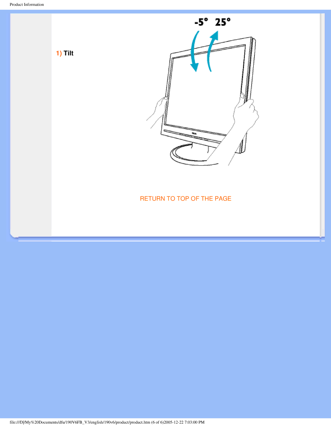 Philips 190V6 user manual Tilt 