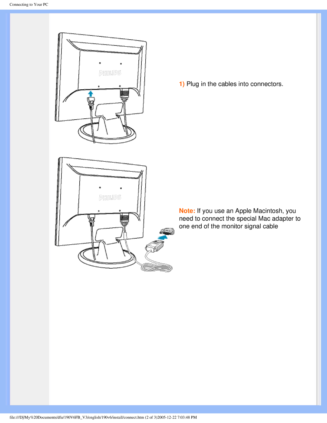 Philips 190V6 user manual Plug in the cables into connectors 