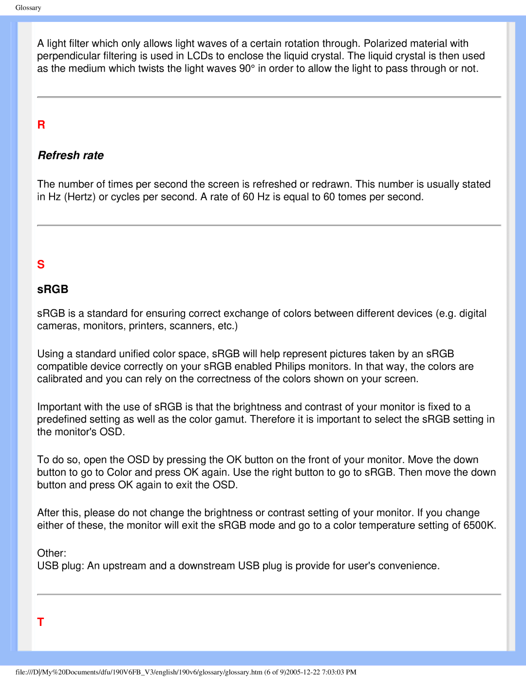 Philips 190V6FB user manual Refresh rate 