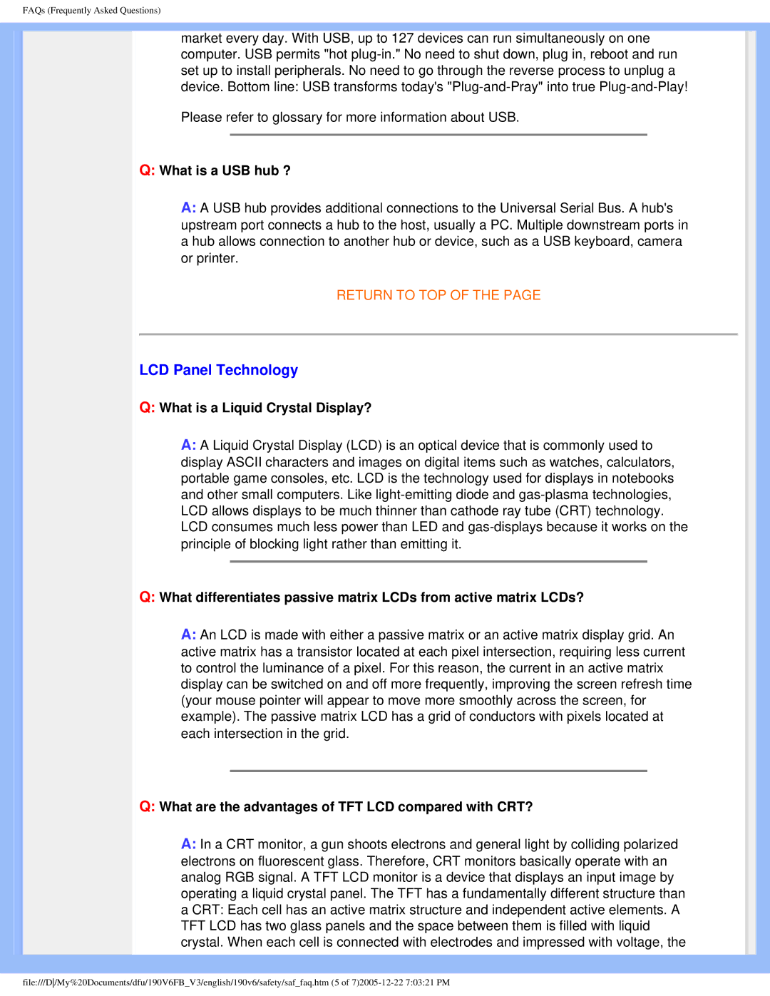 Philips 190V6FB user manual LCD Panel Technology, What is a USB hub ?, What is a Liquid Crystal Display? 