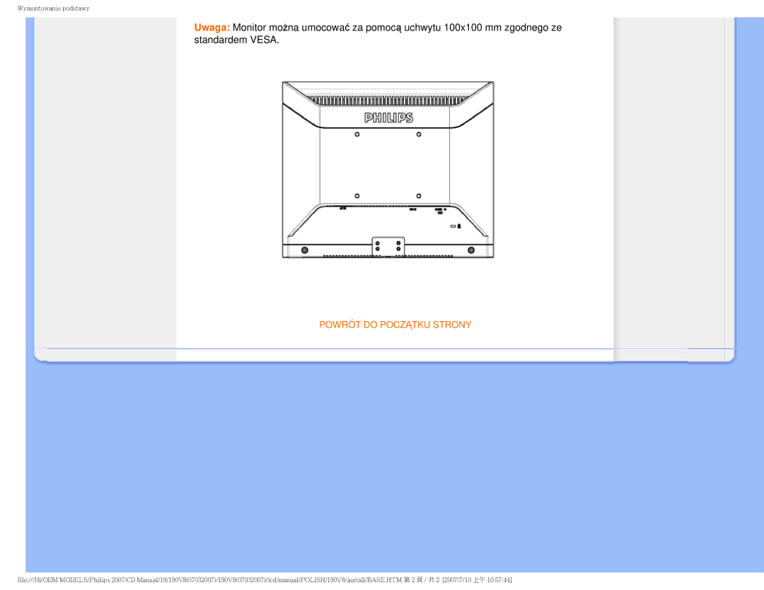 Philips 190V8 user manual Powrót do Początku Strony 