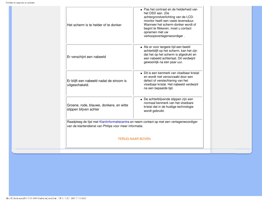 Philips 190V8 user manual Terug Naar Boven 