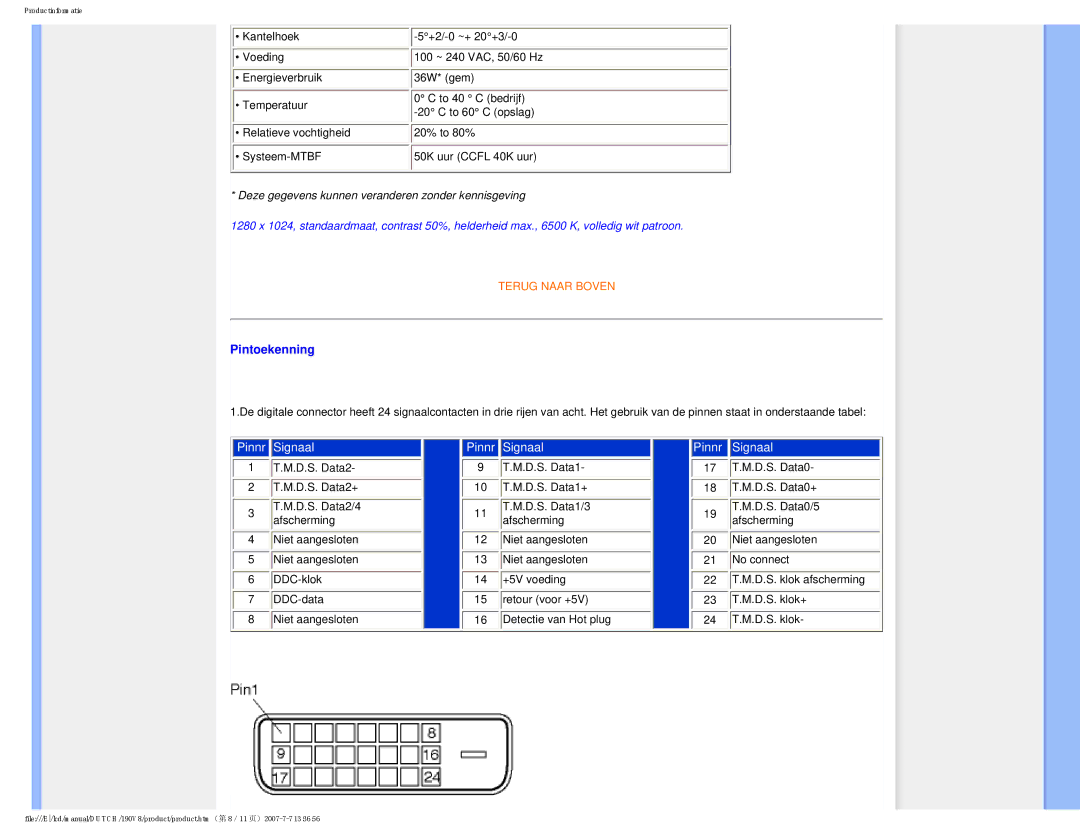 Philips 190V8 user manual Pintoekenning 