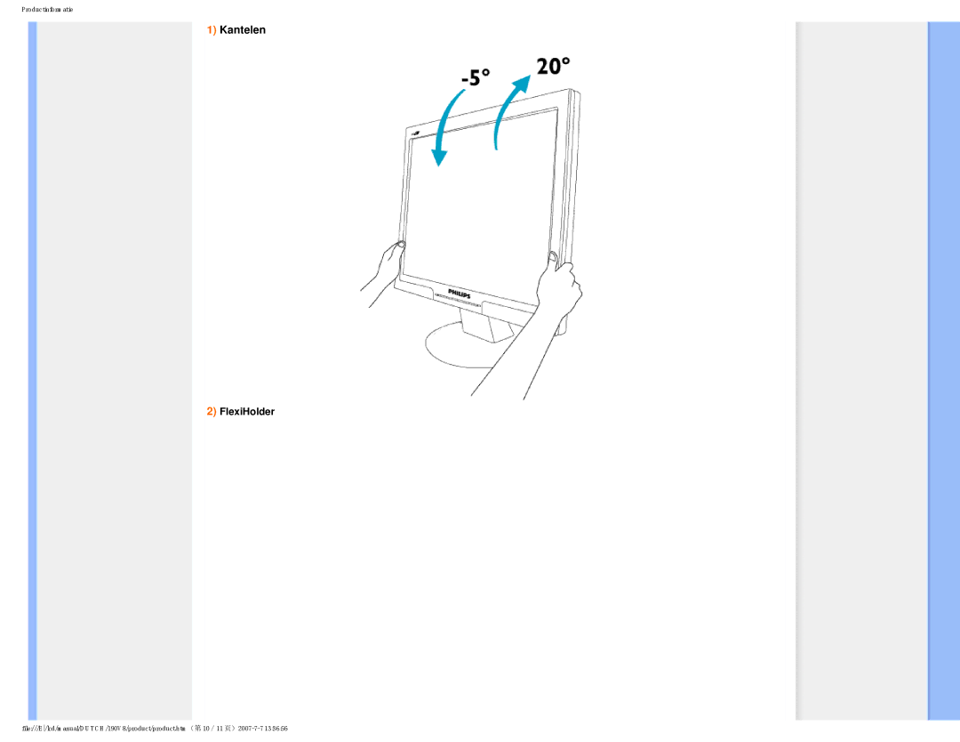 Philips 190V8 user manual Kantelen 