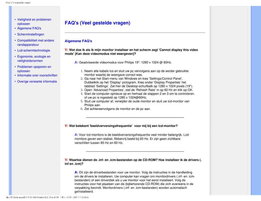 Philips 190V8 user manual FAQs Veel gestelde vragen, Algemene FAQs 