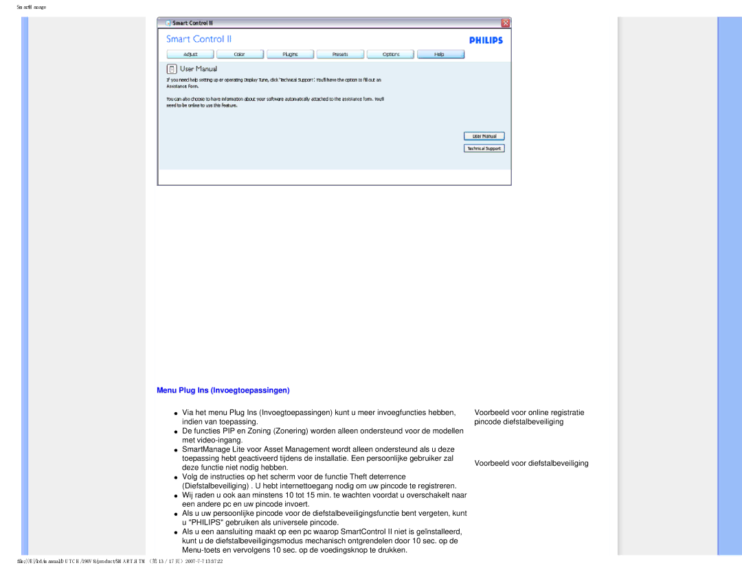 Philips 190V8 user manual Menu Plug Ins Invoegtoepassingen 