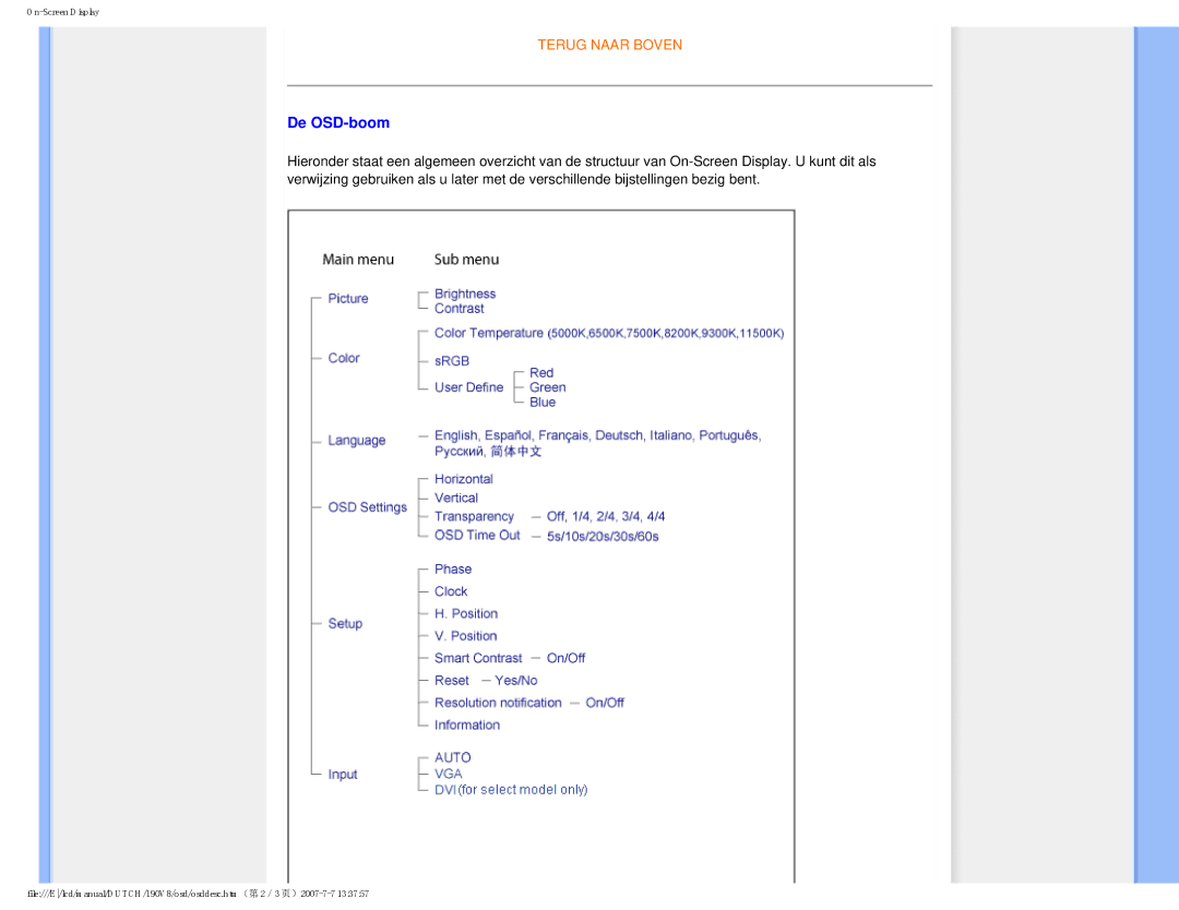 Philips 190V8 user manual De OSD-boom 