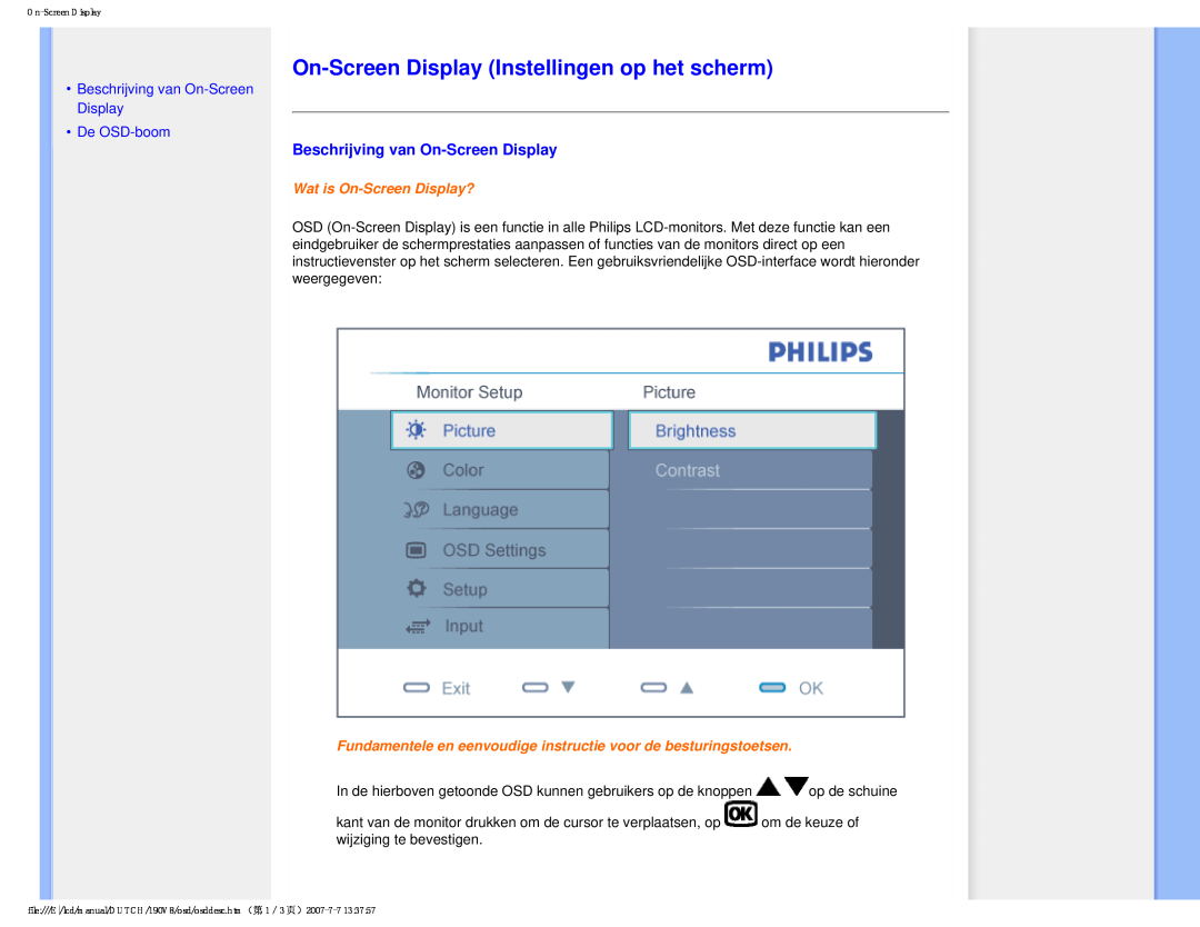 Philips 190V8 On-ScreenDisplay Instellingen op het scherm, Beschrijving van On-ScreenDisplay, Wat is On-ScreenDisplay? 