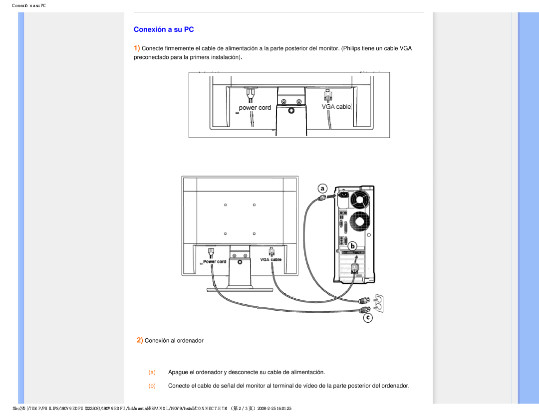 Philips 190V9 user manual Conexión a su PC 