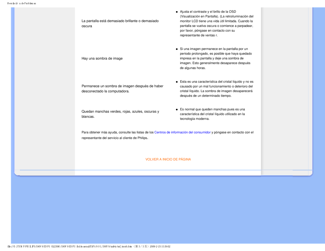 Philips 190V9 user manual Volver a Inicio DE Página 