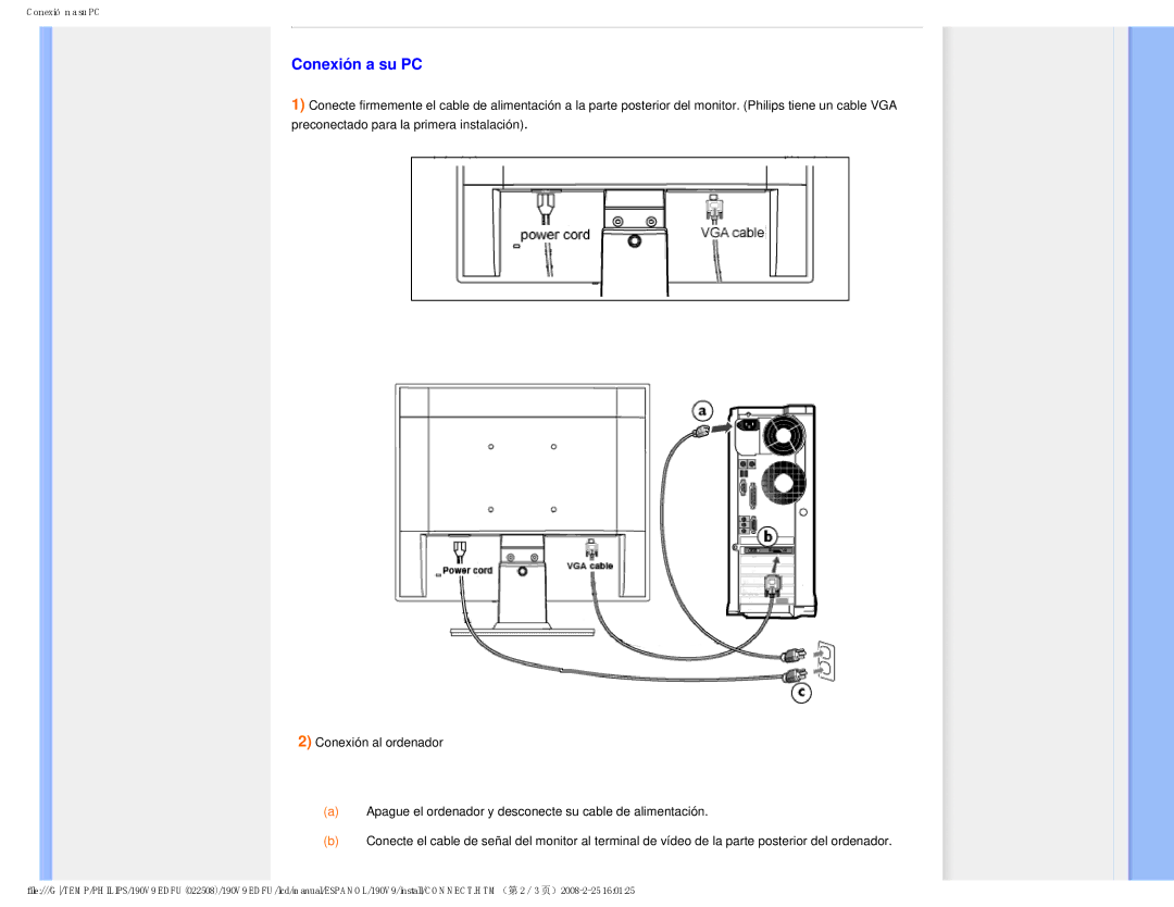 Philips 190V9 user manual Conexión a su PC 