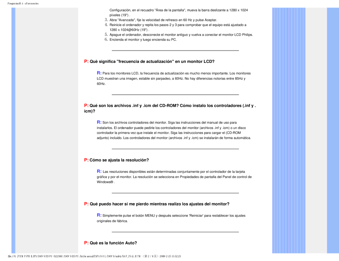 Philips 190V9 user manual Cómo se ajusta la resolución?, Què es la función Auto? 