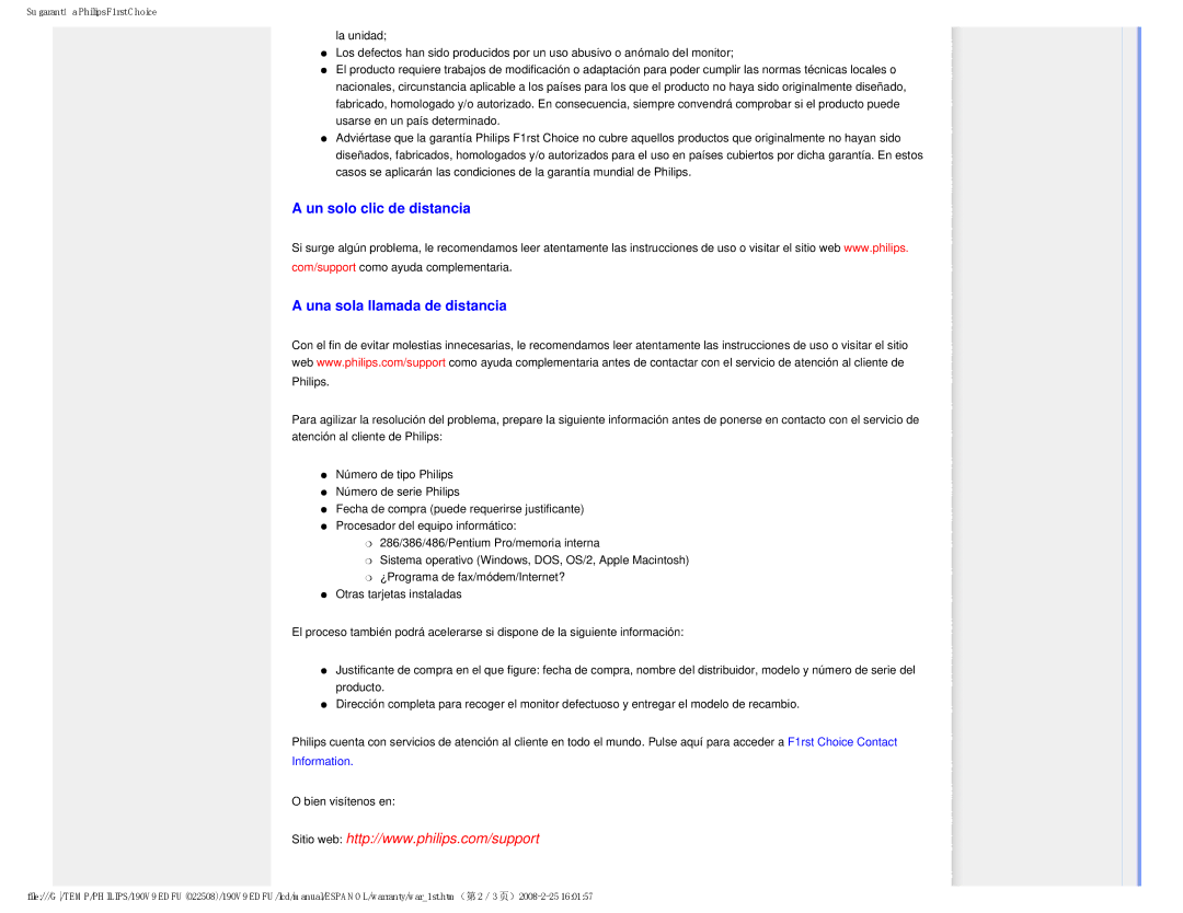 Philips 190V9 user manual Un solo clic de distancia Una sola llamada de distancia, Information 