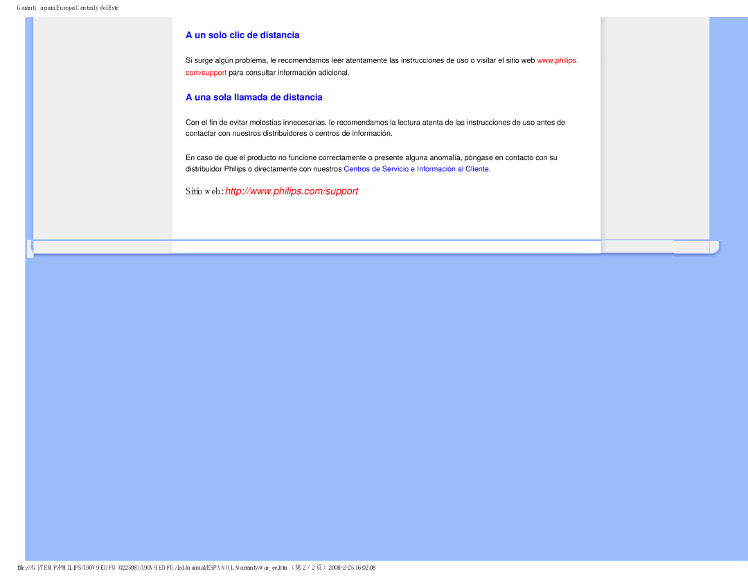 Philips 190V9 user manual Un solo clic de distancia Una sola llamada de distancia 