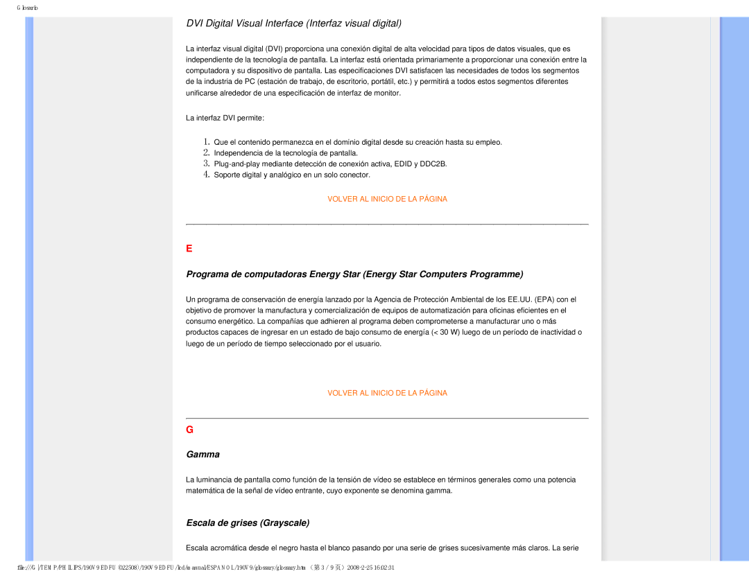 Philips 190V9 user manual DVI Digital Visual Interface Interfaz visual digital 