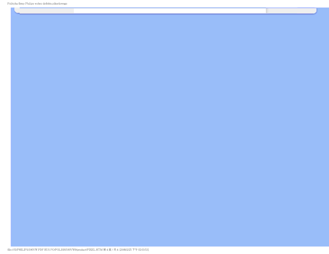 Philips 190VW user manual Polityka firmy Philips wobec defektu pikselowego 