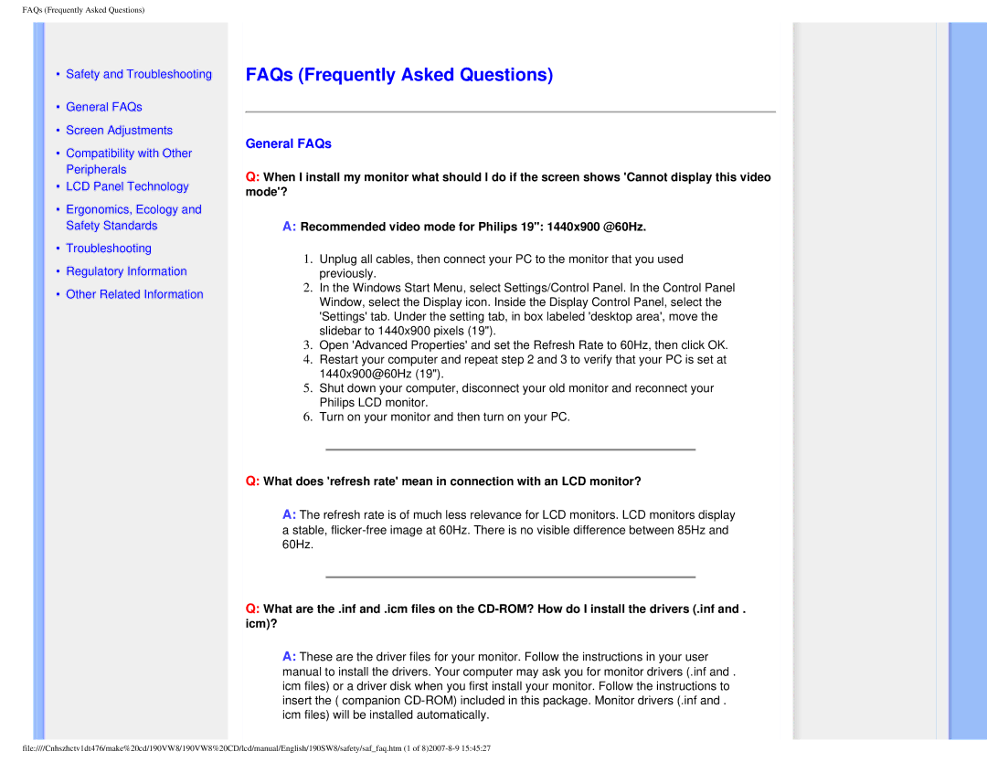 Philips 190VW8 user manual FAQs Frequently Asked Questions, General FAQs 