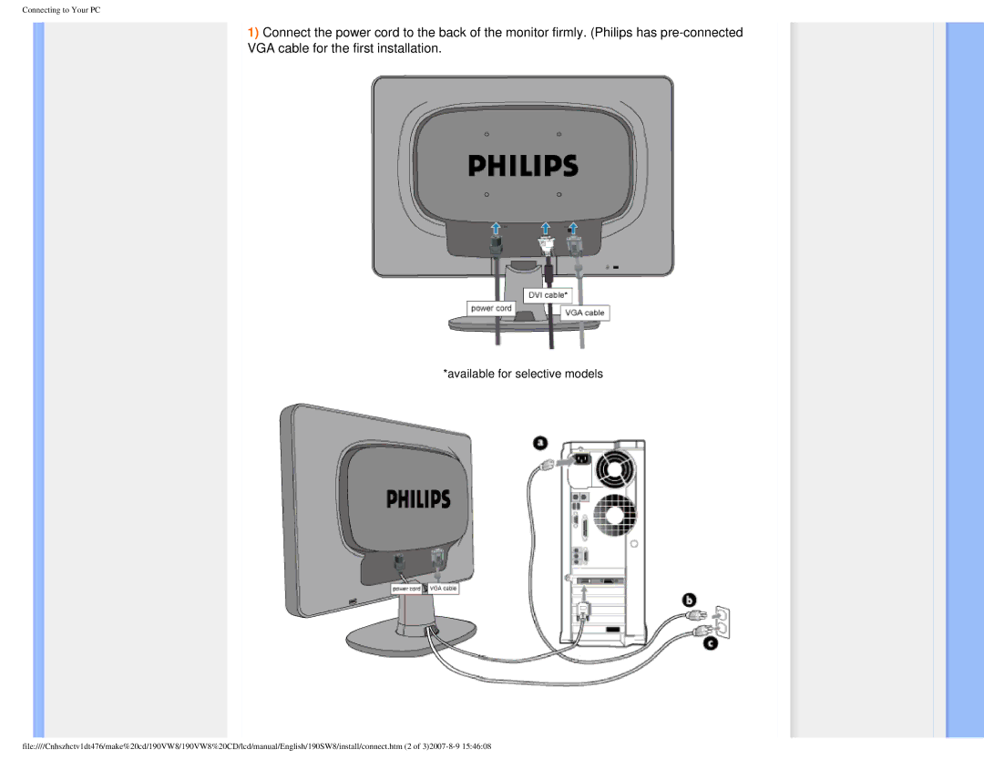 Philips 190VW8 user manual Available for selective models 