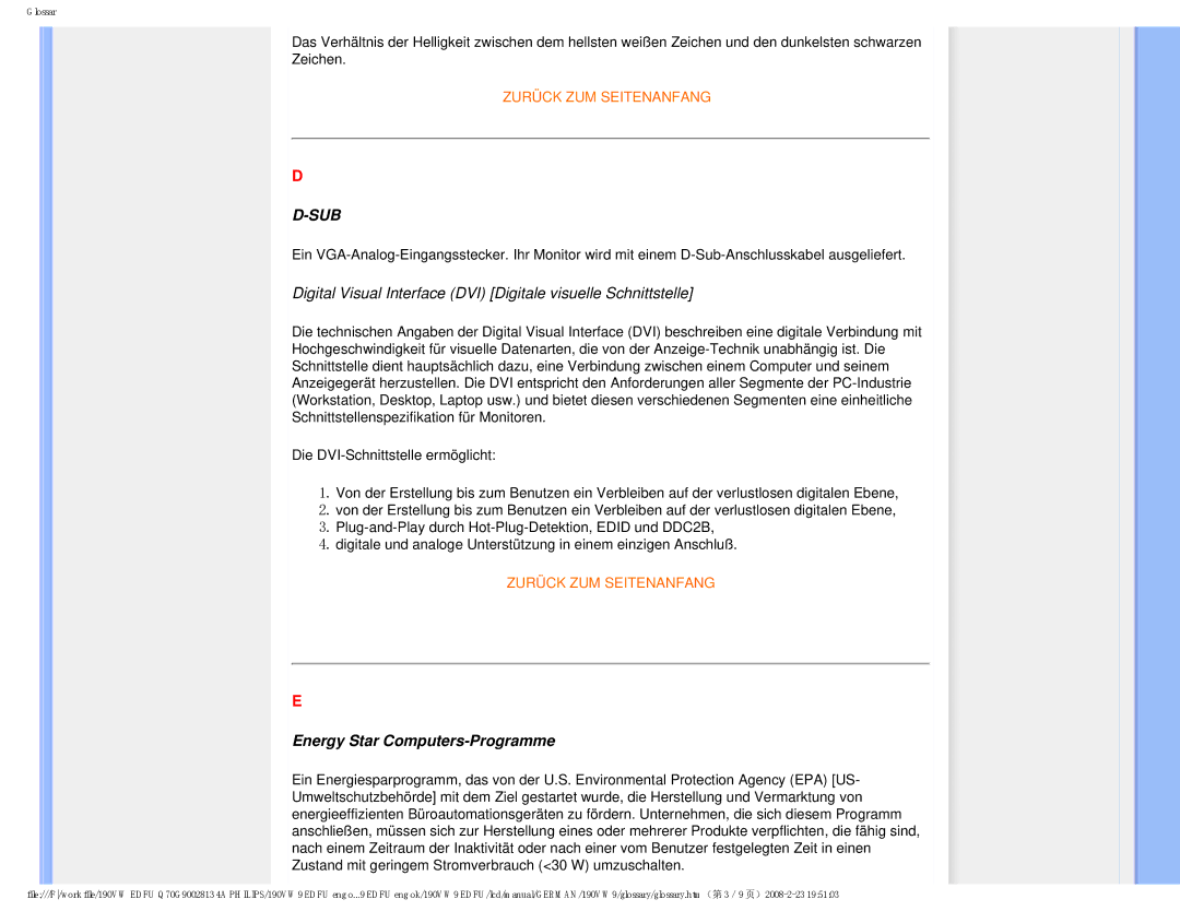 Philips 190VW9 user manual Sub, Energy Star Computers-Programme 